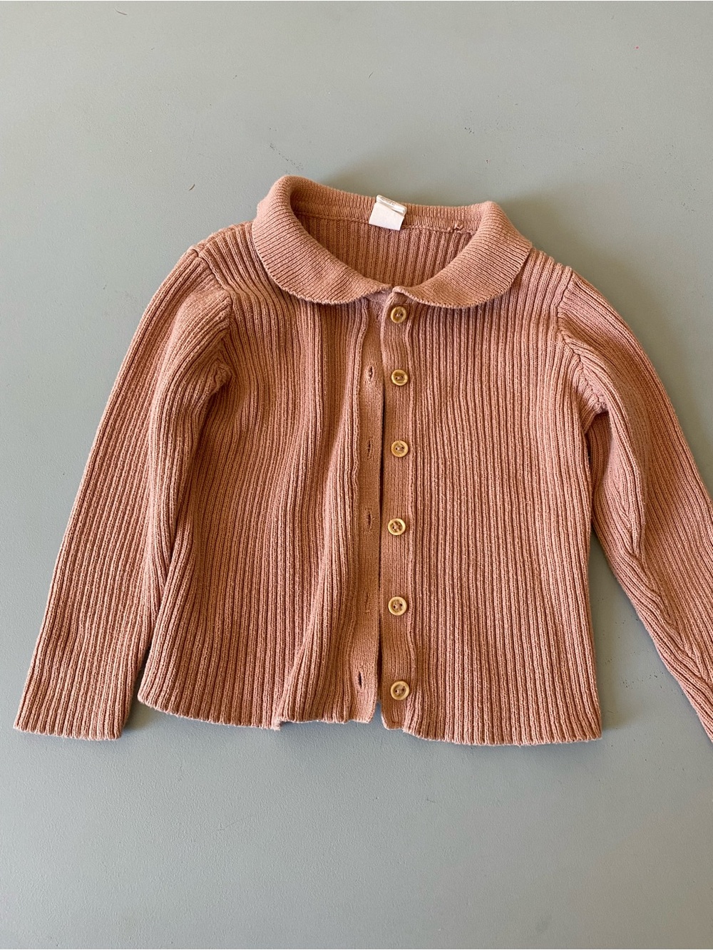 H&M 4T Pink Ribbed Knit Cardigan with Peter Pan Collar